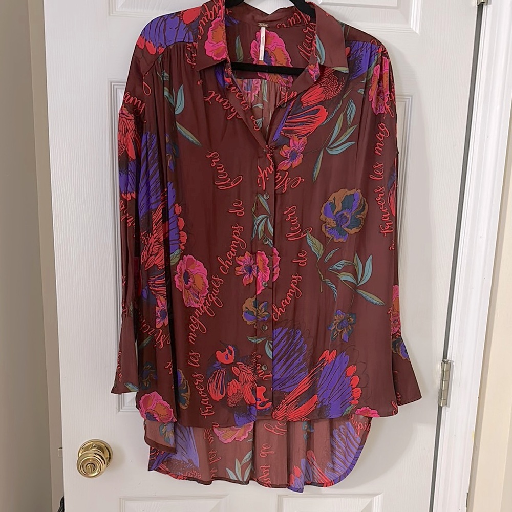 Free People Floral Burgundy Women's Top